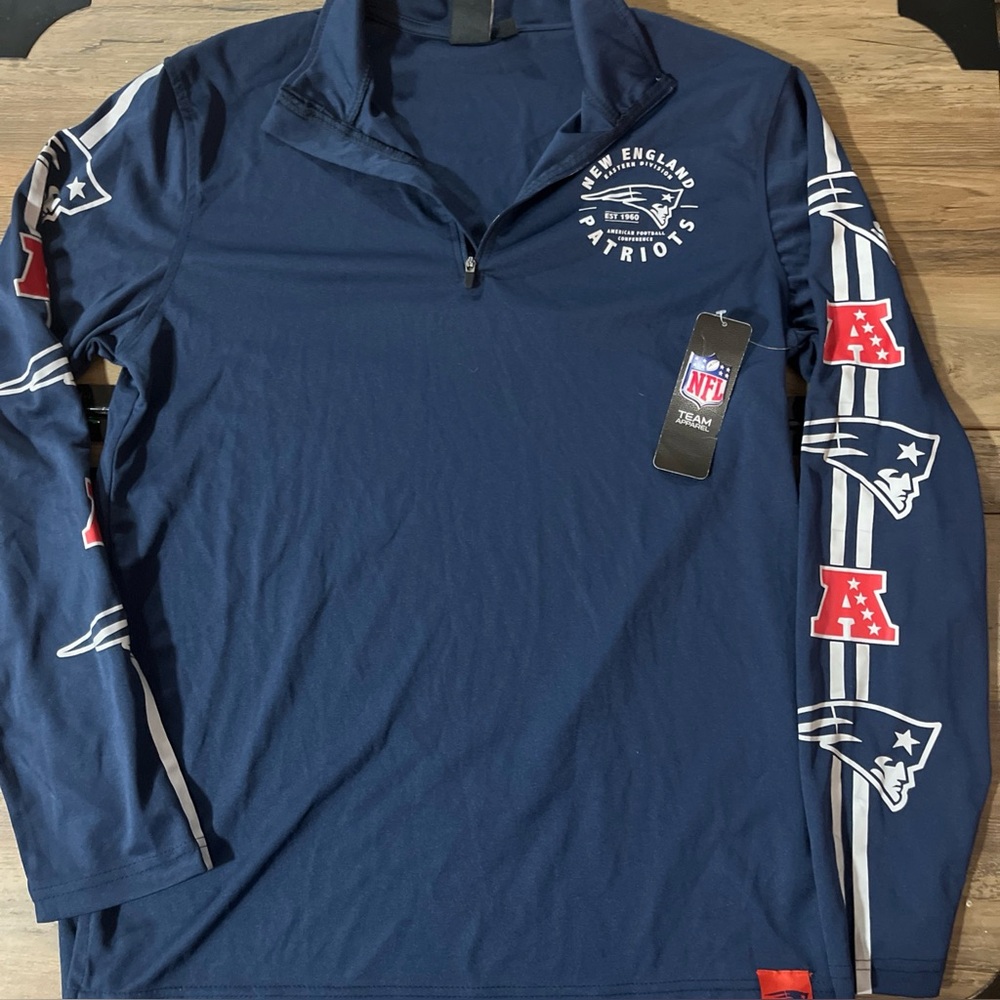 NWT New England Patriots 1/4 Zip Shirt Mens Medium Blue Dri-Fit NFL Team Apparel